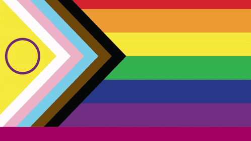 A Rainbow Flag With A Black Arrow And A Circle In The Middle GIF