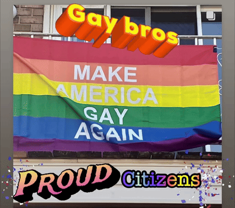A Rainbow Flag With Make America Gay Again Written On It GIF