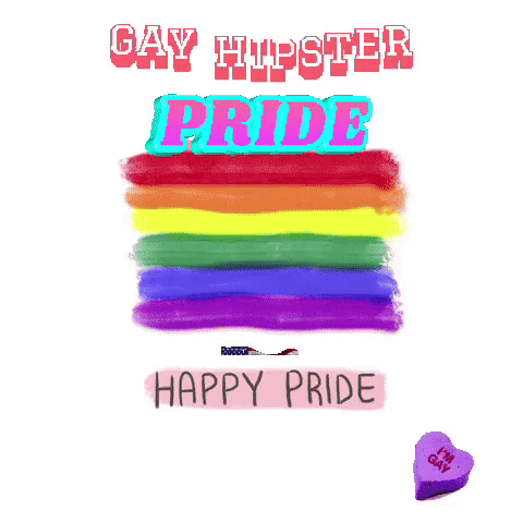 A Rainbow Flag With The Words Gay Hipster Pride And Happy Pride GIF