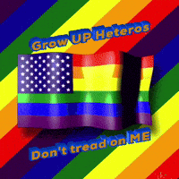 A Rainbow Flag With The Words Grow Up Heteros GIF
