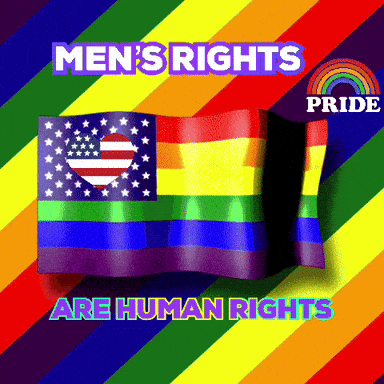 A Rainbow Flag With The Words Men 'S Rights Are Human Rights On It GIF