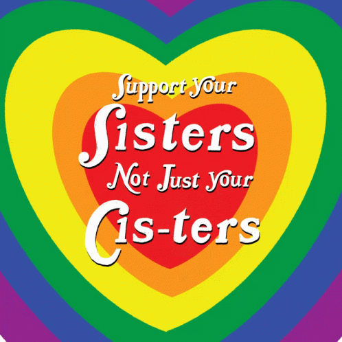 A Rainbow Heart With The Words " Support Your Sisters Not Just Your Cis-Ters " GIF