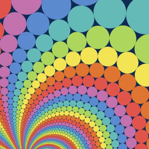 A Rainbow Of Circles Are Arranged In A Spiral Pattern GIF