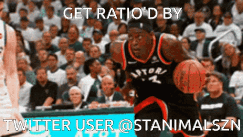 A Raptors Basketball Player Dribbles A Basketball In Front Of A Crowd GIF