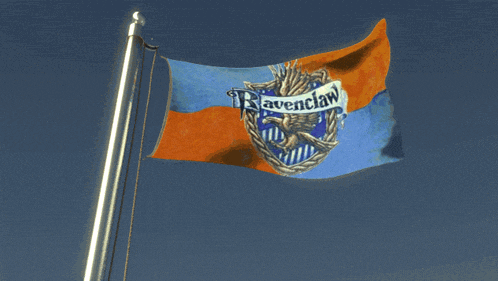 A Ravenclaw Flag Is Waving In The Wind Against A Blue Sky GIF