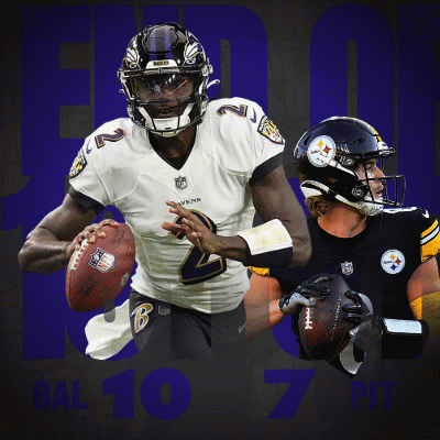 A Ravens Player Is Running With A Football And A Pittsburgh Player Is Behind Him GIF