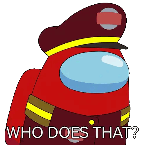 a red among us character is wearing a fireman 's hat and pants