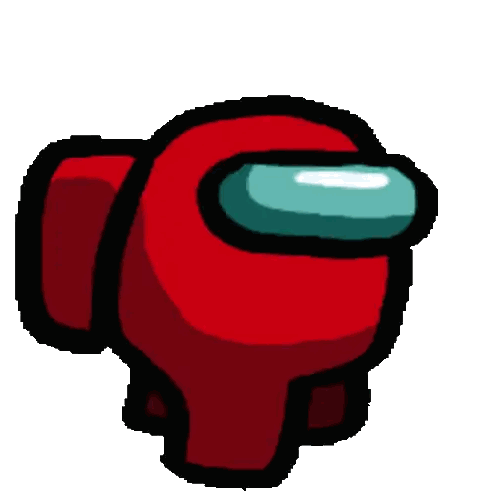 a red among us character with a blue head and a black outline .