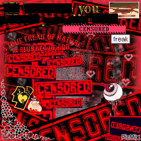 A Red And Black Background With Censored Written In White Letters GIF