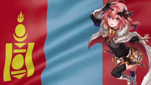 A Red And Blue Flag With A Girl On It GIF