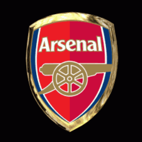 A Red And Gold Shield With The Word Arsenal On It GIF