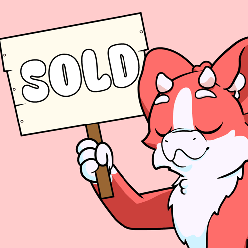 A Red And White Animal Is Holding Up A Sold Sign GIF