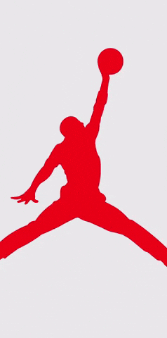 A Red And White Background With A Silhouette Of A Person Jumping In The Air GIF