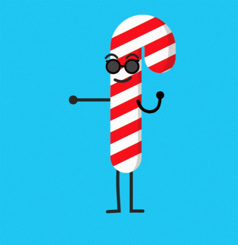 A Red And White Candy Cane Wearing Sunglasses GIF