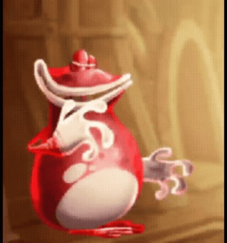 A Red And White Cartoon Character With A S On Its Head GIF