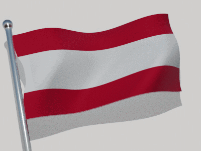 A Red And White Flag Is Waving In The Wind On A Pole GIF