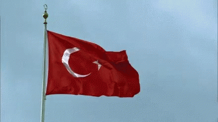 A Red And White Flag With A Crescent Moon And Star On It GIF