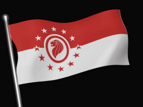 A Red And White Flag With A Lion And Stars GIF
