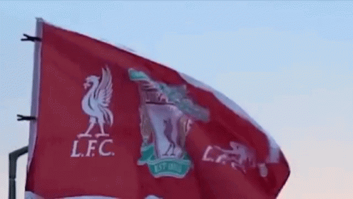 A Red And White Flag With The Letters L.f.c. On It GIF