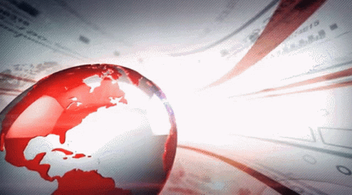 A Red And White Globe Is Surrounded By Newspapers GIF