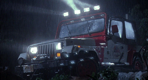 a red and white jeep with a license plate that says ' jeep '
