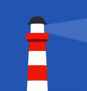 A Red And White Lighthouse With A Black Hat On Top Of It GIF
