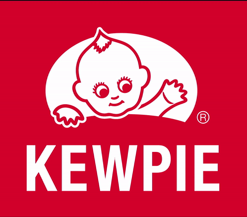 A Red And White Logo For Kewdie Shows A Baby On A Red Background GIF