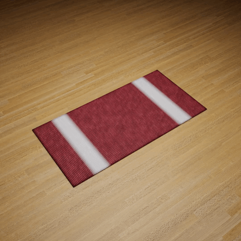 A Red And White Rug On A Wood Floor GIF