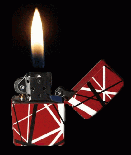 A Red And White Zippo Lighter With A Flame Coming Out Of It GIF