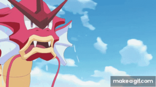 A Red And Yellow Dragon With A Blue Sky In The Background And A Make A Gif.com Button GIF