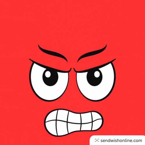 A Red Background With A Cartoon Face And The Word Angry Above It GIF