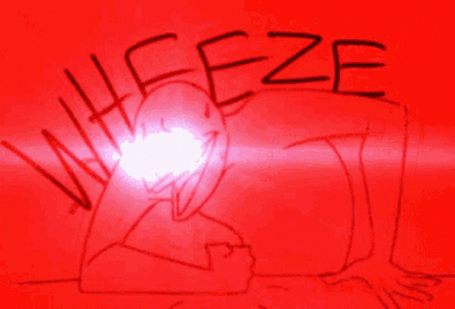 A Red Background With A Drawing Of A Person And The Word Wheeze Written On It GIF
