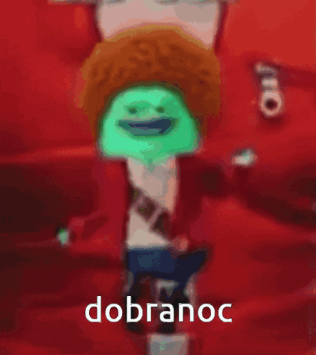 A Red Background With A Green Frog And The Word Dobranoc GIF