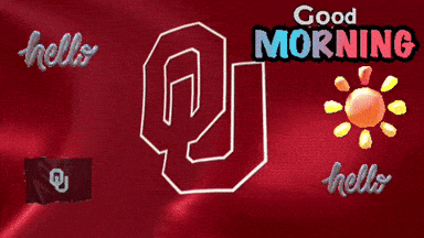 A Red Background With A Logo For Oklahoma And The Words Good Morning GIF