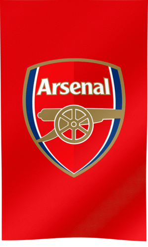A Red Background With A Logo For The Arsenal Soccer Team GIF