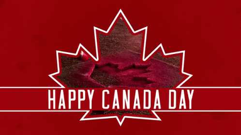 a red background with a maple leaf and the words happy canada day below it