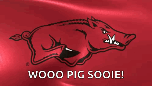 A Red Background With A Picture Of A Boar And The Words Wooo Pig Sooie GIF