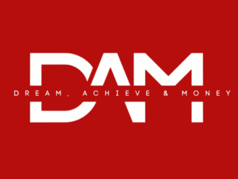 A Red Background With A White Circle That Says Dam GIF