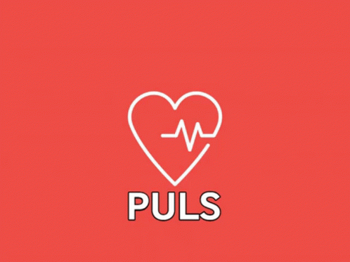 A Red Background With A White Heart And The Word Puls Below It GIF