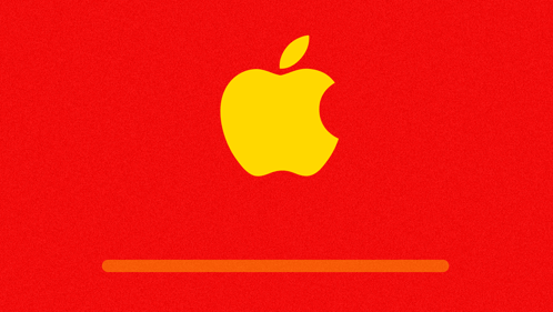 A Red Background With A Yellow Apple Logo And A Chinese Symbol GIF