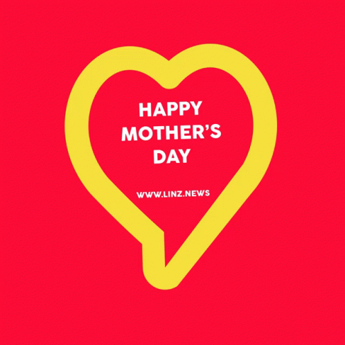 A Red Background With A Yellow Heart That Says Happy Mother 'S Day Www.linz.news GIF