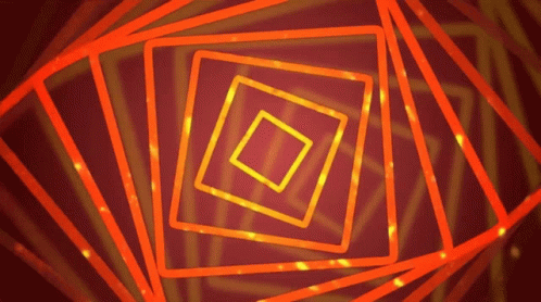 A Red Background With Orange Squares That Are Moving In A Circle GIF