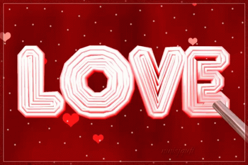 A Red Background With The Word Love Written In White Letters GIF