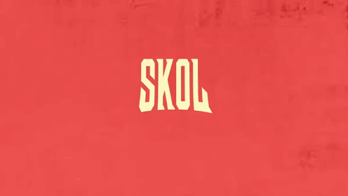a red background with the word skol in white letters
