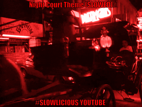 A Red Background With The Words Night Court Theme Is Slowed GIF