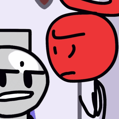 A Red Balloon With A Sad Face Is Standing Next To A Gray Stick Figure GIF