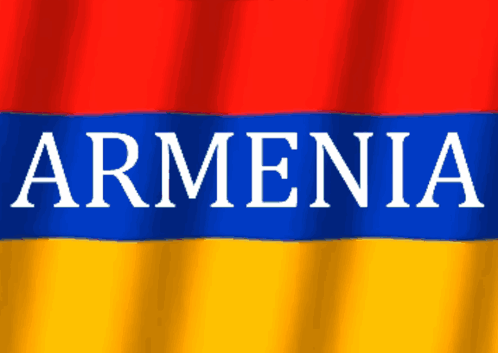 A Red Blue And Yellow Flag With The Word Armenia In White Letters GIF