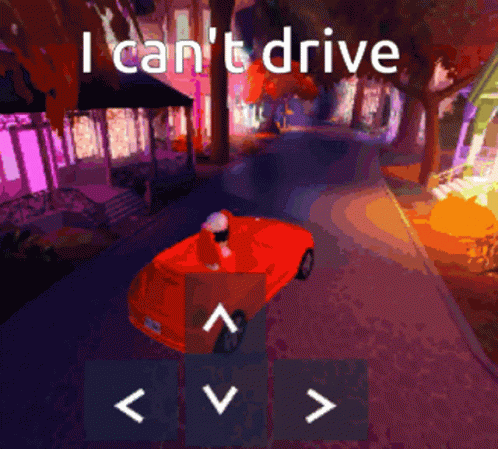 A Red Car Is Driving Down A Street With The Words I Can T Drive Above It GIF