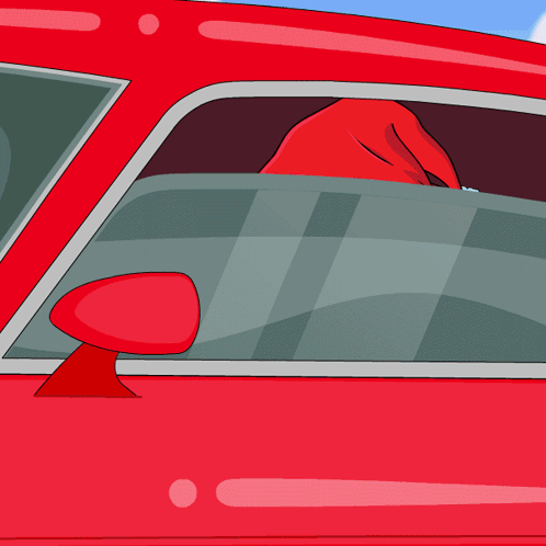 Red Car With Santa Hat On Driver's Window GIF