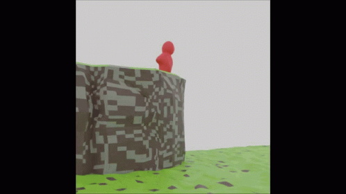A Red Cartoon Character Stands On Top Of A Rocky Cliff GIF